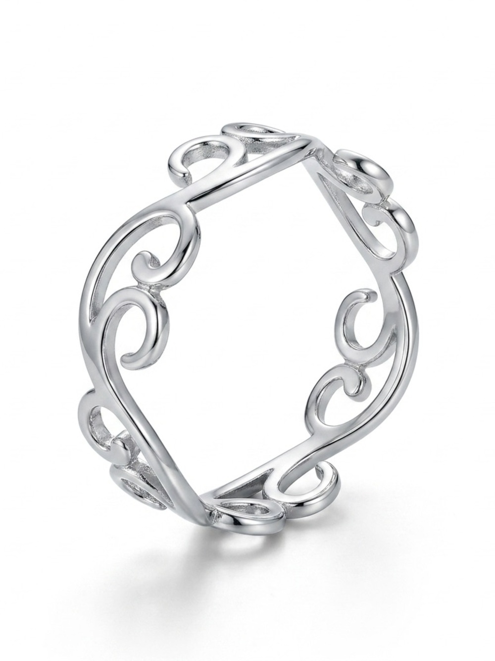 Elegant Silver Swirl Openwork Ring Vintage Stainless Steel - Women's Jewelry